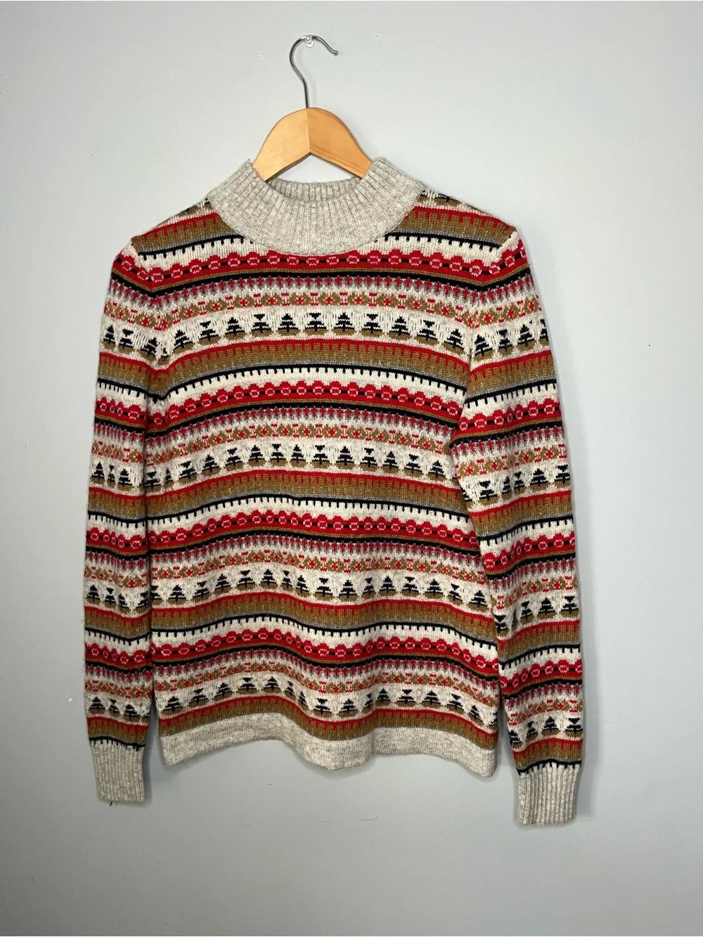 J. Crew Fair Isle Mockneck Lambswool Blend Sweater Size Medium